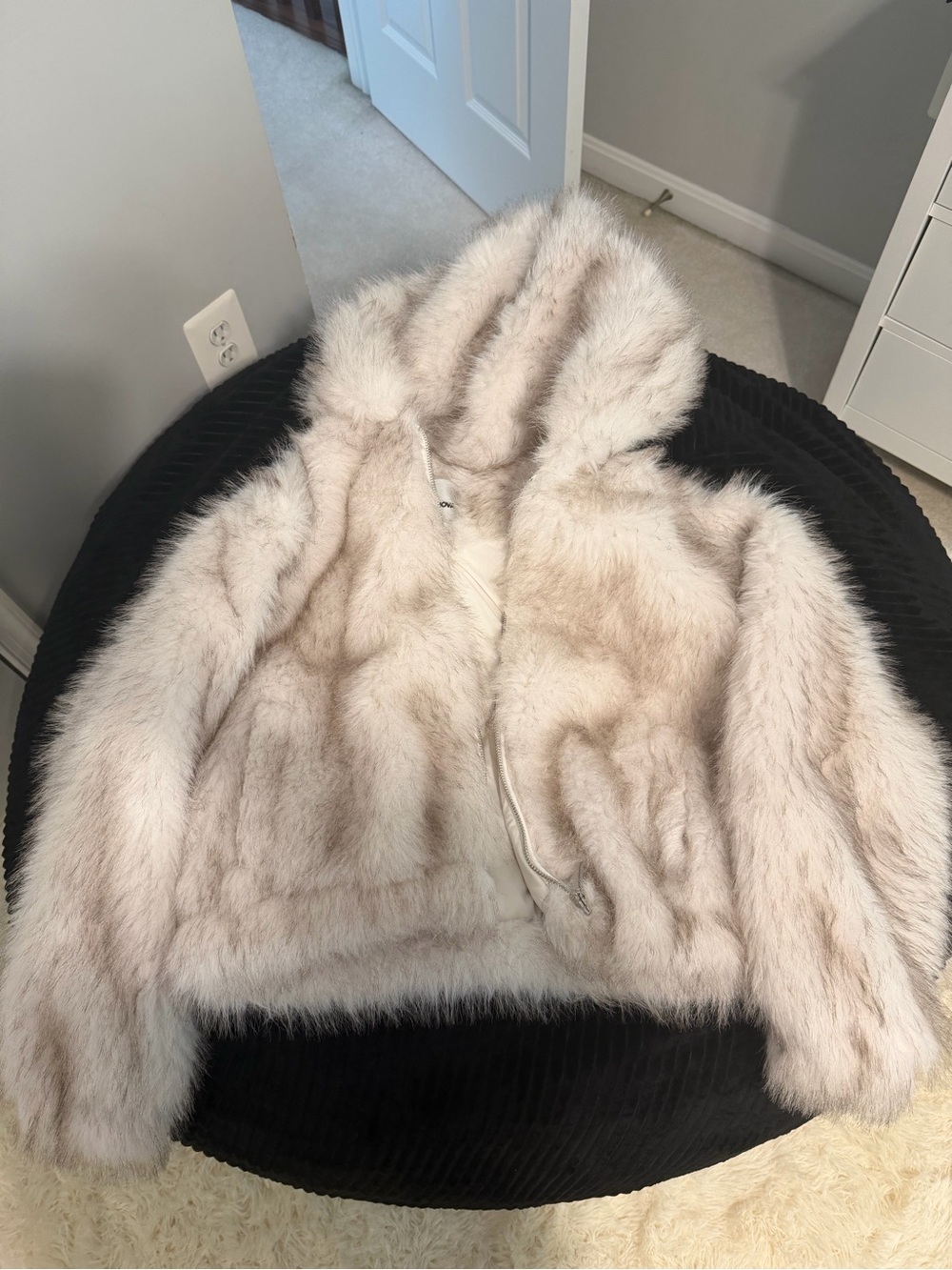 Women's Cream Fur Hooded Jacket - Luxurious Plush Coat